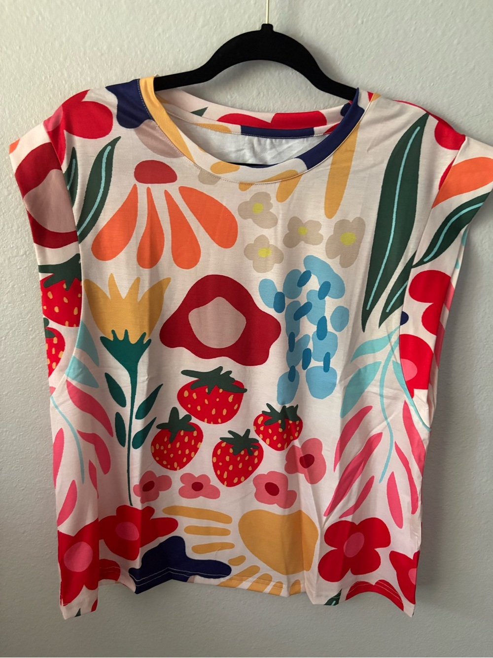 Colorful Strawberry Floral Print Women's Tee - White/Multi